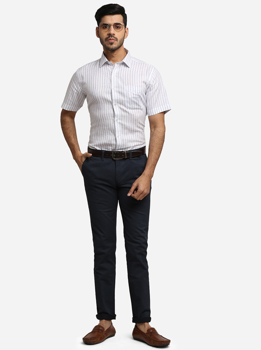 Navy Blue Solid Super Slim Fit Casual Trouser | Greenfibre