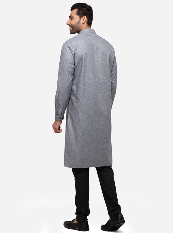 Grey Self Textured Regular Fit Modi Kurta | JadeBlue