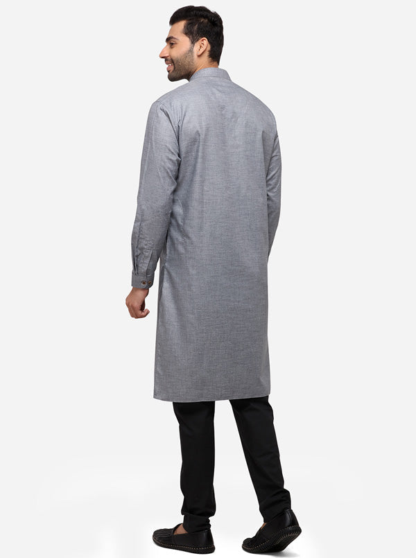 Grey Self Textured Regular Fit Modi Kurta | JadeBlue