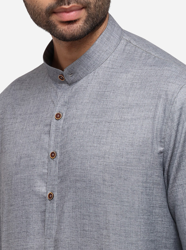 Grey Self Textured Regular Fit Modi Kurta | JadeBlue