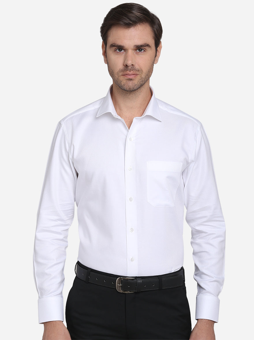 White Solid Slim Fit Formal Shirt  | Metal