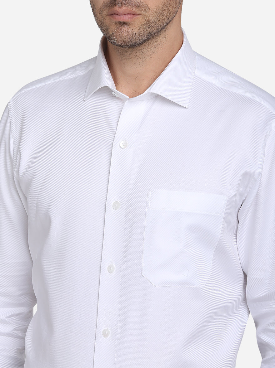 White Solid Slim Fit Formal Shirt  | Metal