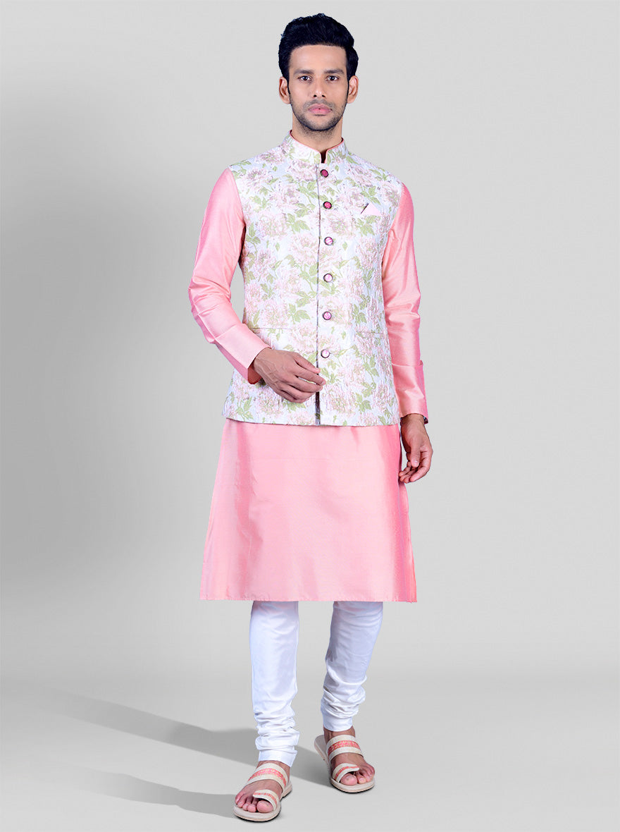 Peach & Green Bandhgala Jacket | Azania