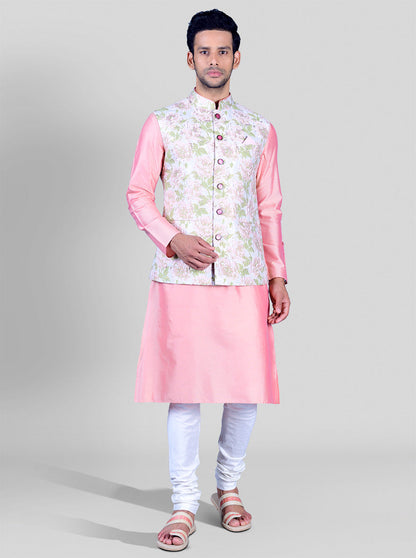 Peach & Green Bandhgala Jacket | Azania