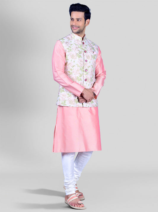 Peach & Green Bandhgala Jacket | Azania