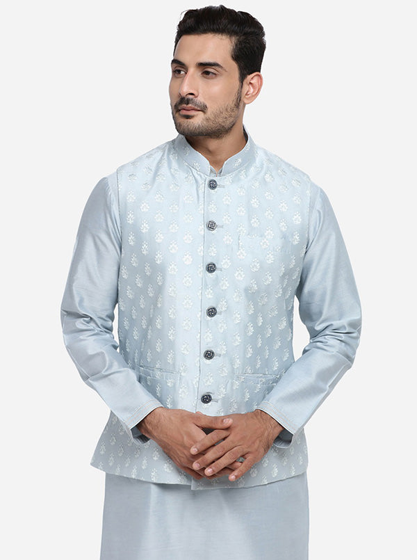 Light Grey Kurta Set with Light Grey Bandhgala Jacket | Azania