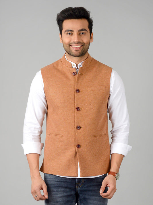 Mustard Brown Bandhgala Jacket | JB Studio