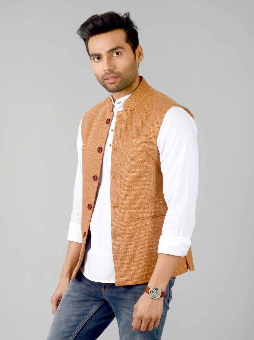 Mustard Brown Bandhgala Jacket | JB Studio