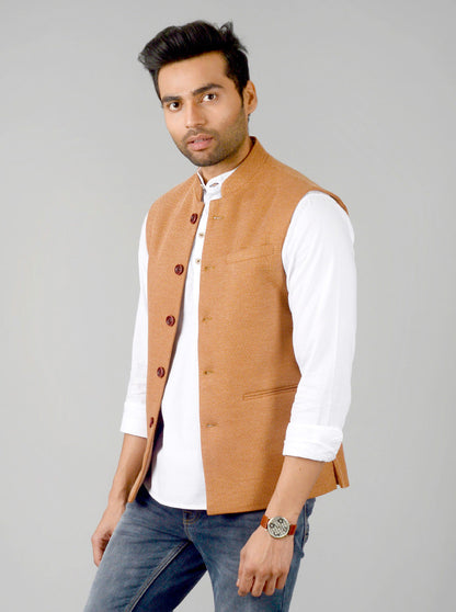 Mustard Brown Bandhgala Jacket | JB Studio