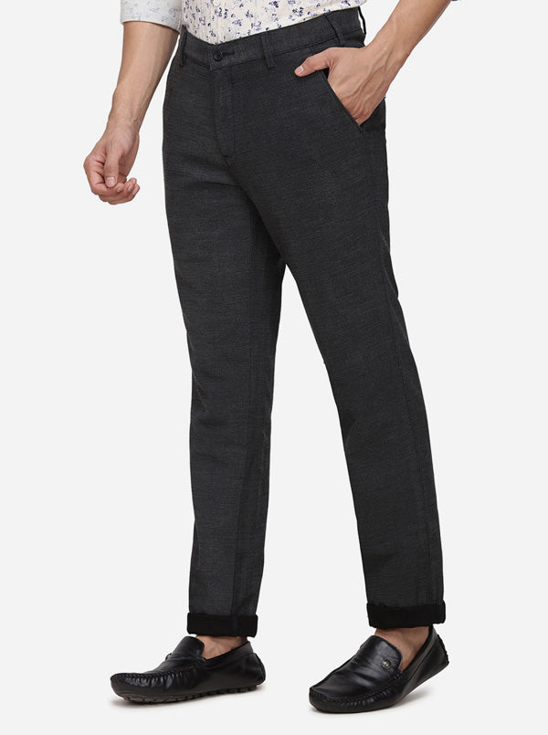 Dark Grey Solid Slim Fit Casual Trouser | Greenfibre