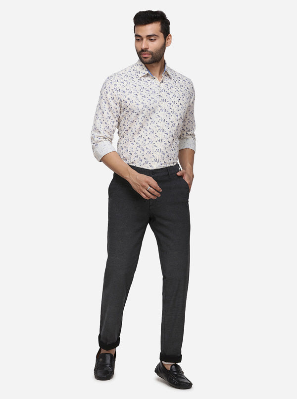 Dark Grey Solid Slim Fit Casual Trouser | Greenfibre