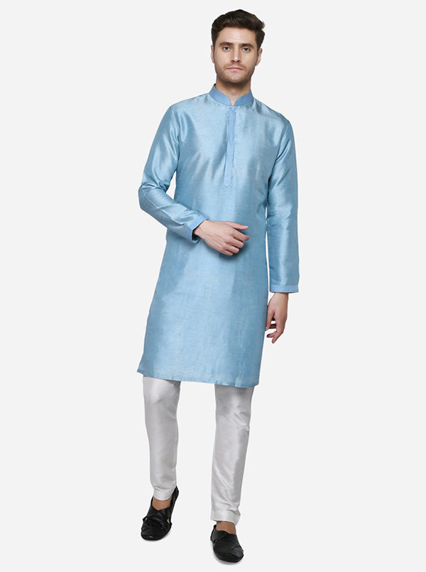 Ice Blue Kurta Set with Ice Blue Bandhgala Jacket | Siddhesh Chauhan