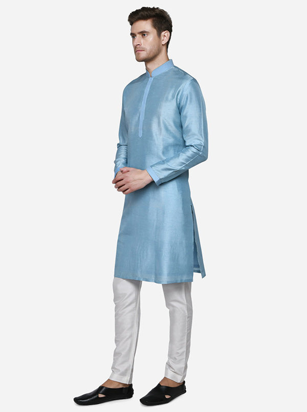 Ice Blue Kurta Set with Ice Blue Bandhgala Jacket | Siddhesh Chauhan