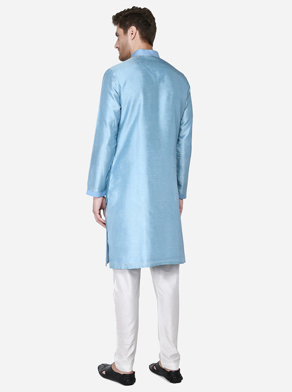 Ice Blue Kurta Set with Ice Blue Bandhgala Jacket | Siddhesh Chauhan