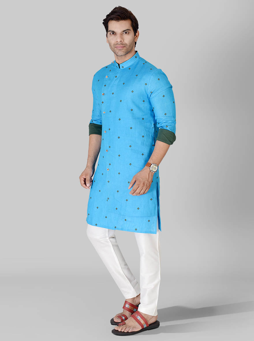 Turqouise Blue & Olive Kurta Set | TULA