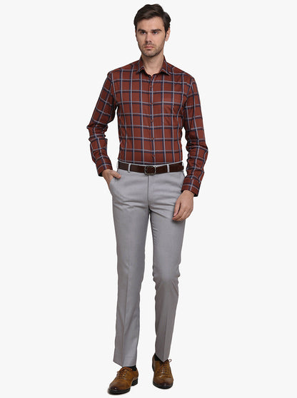 Rust & Grey Checked Slim Fit Formal Shirt  | JadeBlue