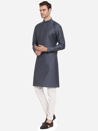 Blulish Grey  Self Design Regular Fit Modi Kurta | JadeBlue