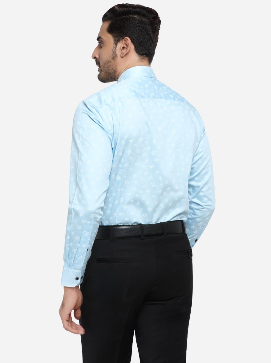 Sky Blue Printed Slim Fit Party wear Shirt | Greenfibre