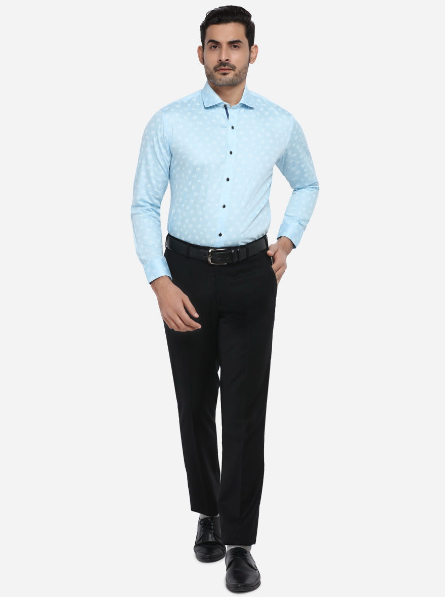 Sky Blue Printed Slim Fit Party wear Shirt | Greenfibre