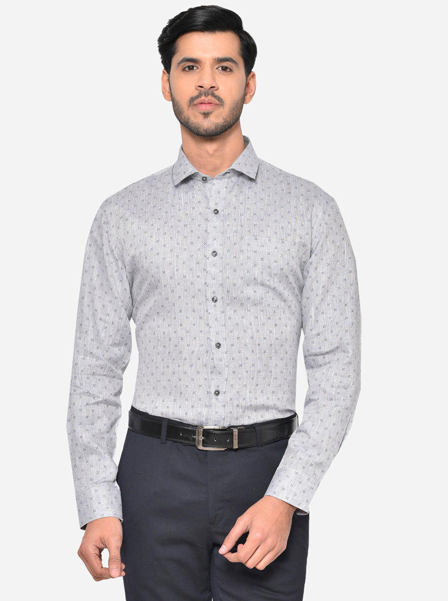 Grey Printed Regular Fit Formal Shirt | JadeBlue