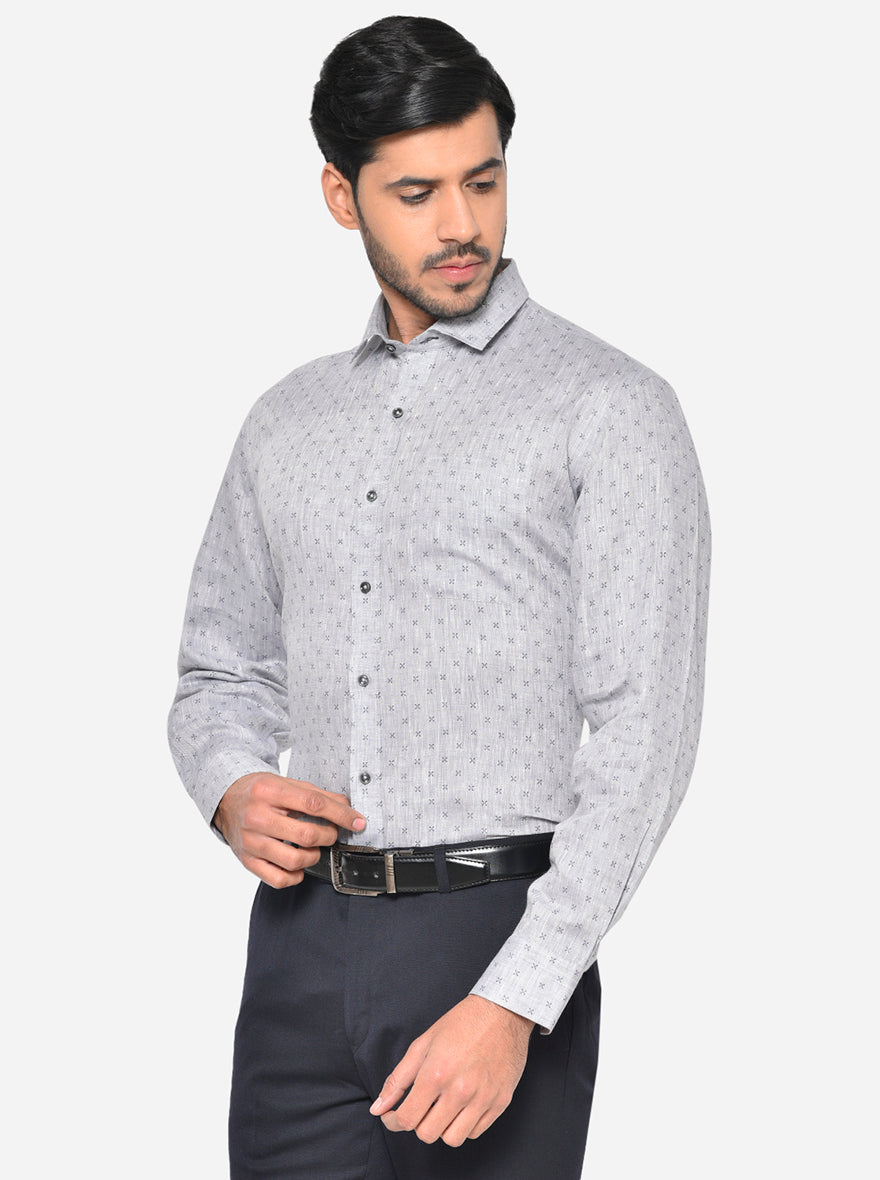 Grey Printed Regular Fit Formal Shirt | JadeBlue