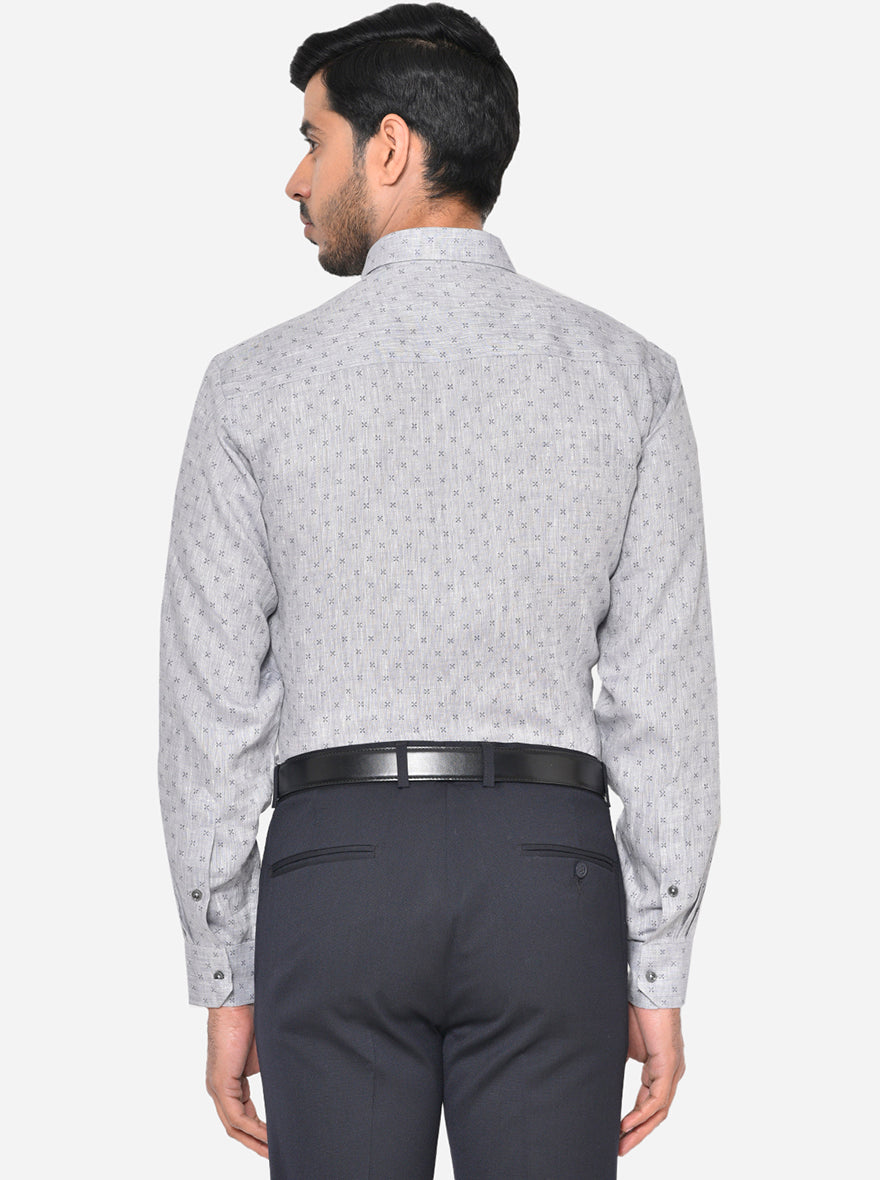 Grey Printed Regular Fit Formal Shirt | JadeBlue