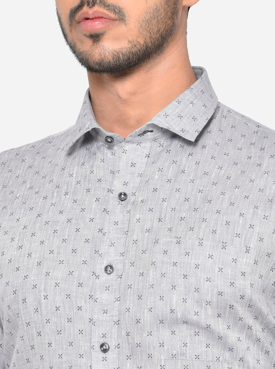 Grey Printed Regular Fit Formal Shirt | JadeBlue