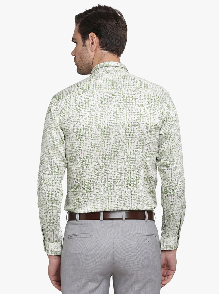 Cream & Green Printed Slim Fit Party Wear Shirt  | JB Studio