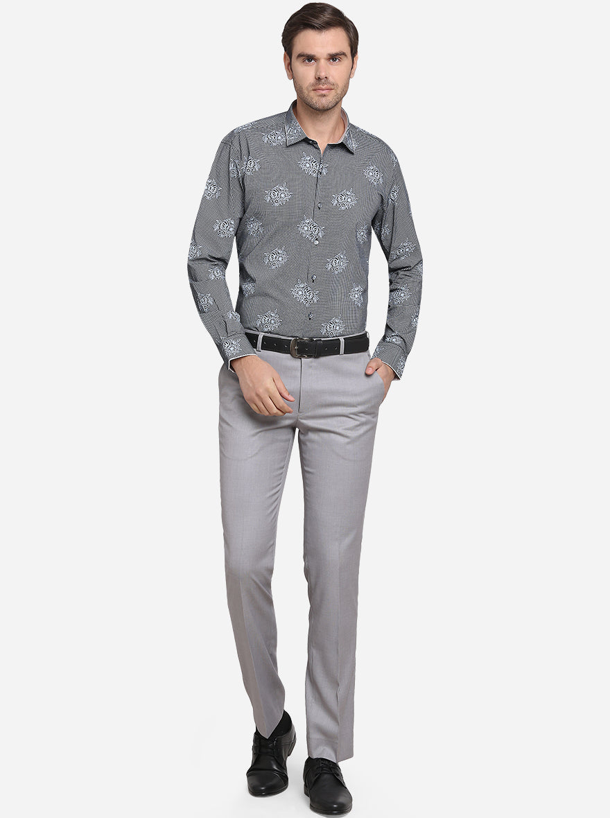 Black & Grey Printed Slim Fit Party Wear Shirt  | JB Studio