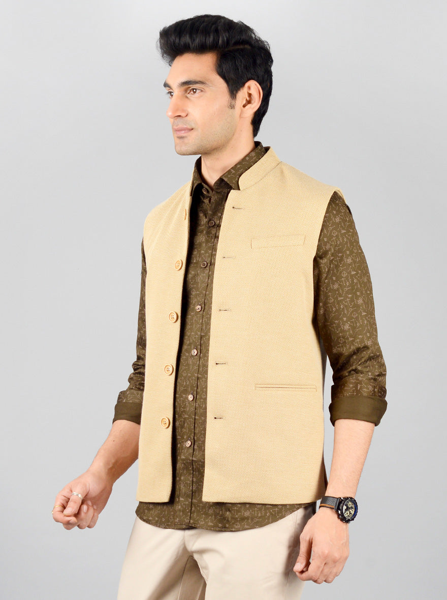 Beige Bandhgala Jacket | JB Studio