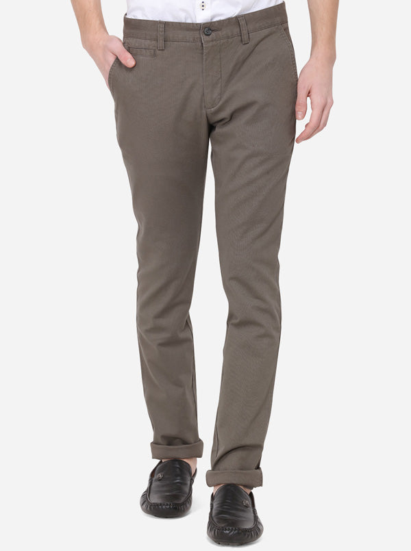 Khaki Solid Super Slim Fit Casual Trouser | Greenfibre