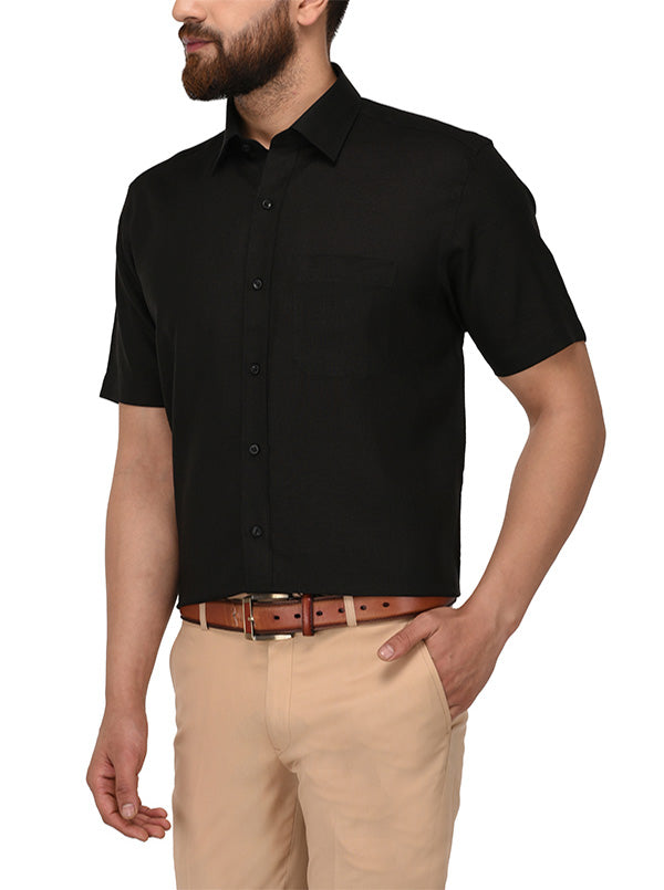 JadeBlue Black Self Textured Regular Fit Formal Shirt