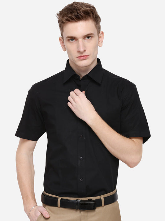 Black Solid Regular Fit Formal Shirt | Greenfibre