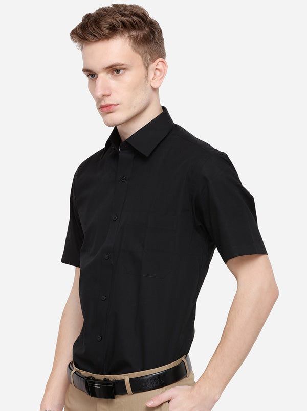 Black Solid Regular Fit Formal Shirt | Greenfibre