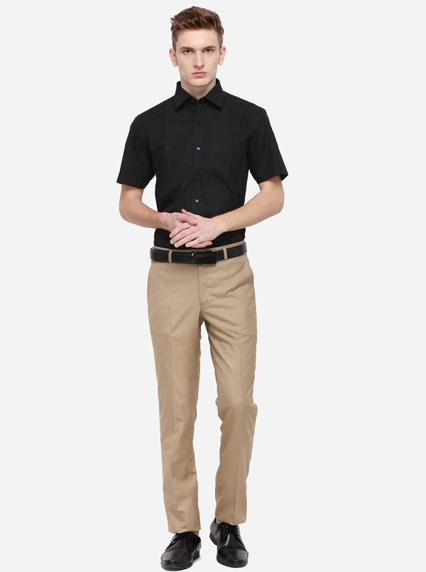 Black Solid Regular Fit Formal Shirt | Greenfibre