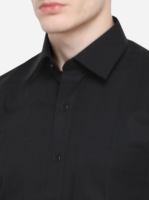 Black Solid Regular Fit Formal Shirt | Greenfibre