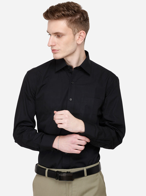 Black Solid Regular Fit Formal Shirt | JadeBlue