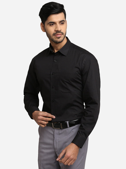 Black Solid Regular Fit Formal Shirt | JadeBlue