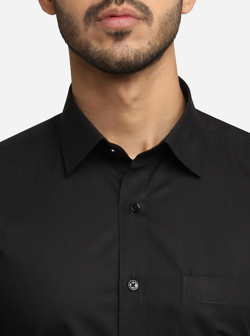 Black Solid Regular Fit Formal Shirt | JadeBlue