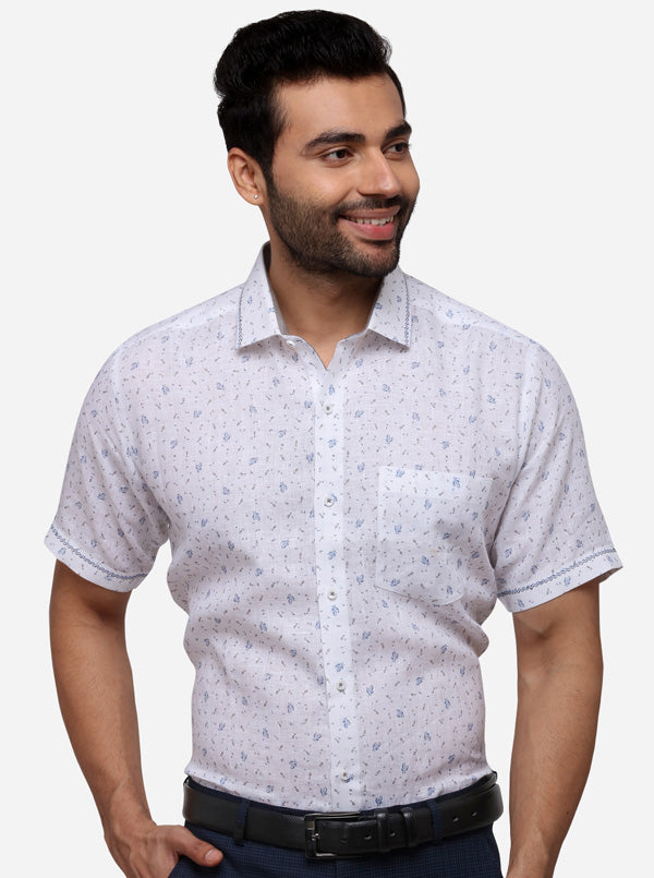 Blue Printed Slim Fit Party Wear Shirt | JB Studio