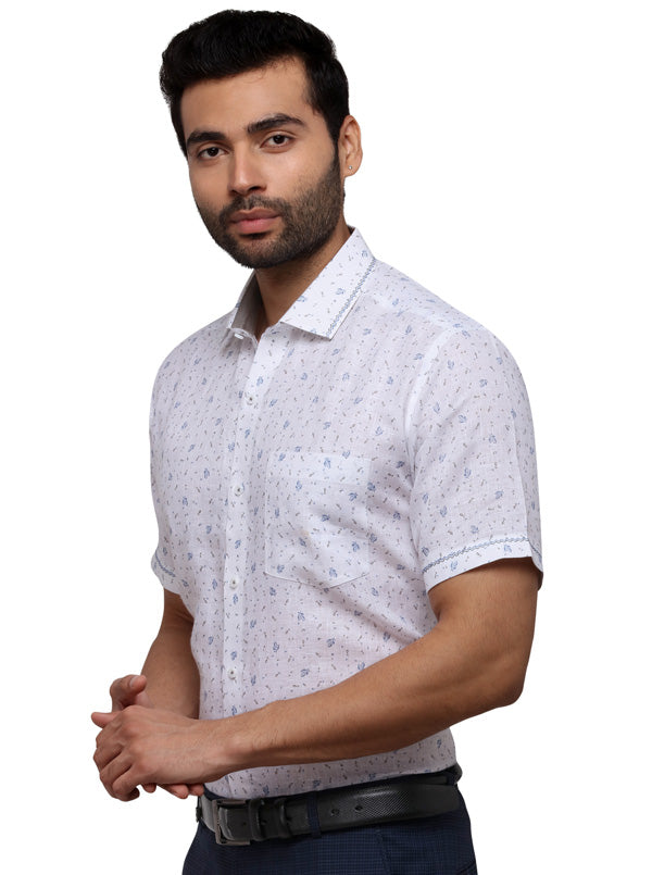 Blue Printed Slim Fit Party Wear Shirt | JB Studio