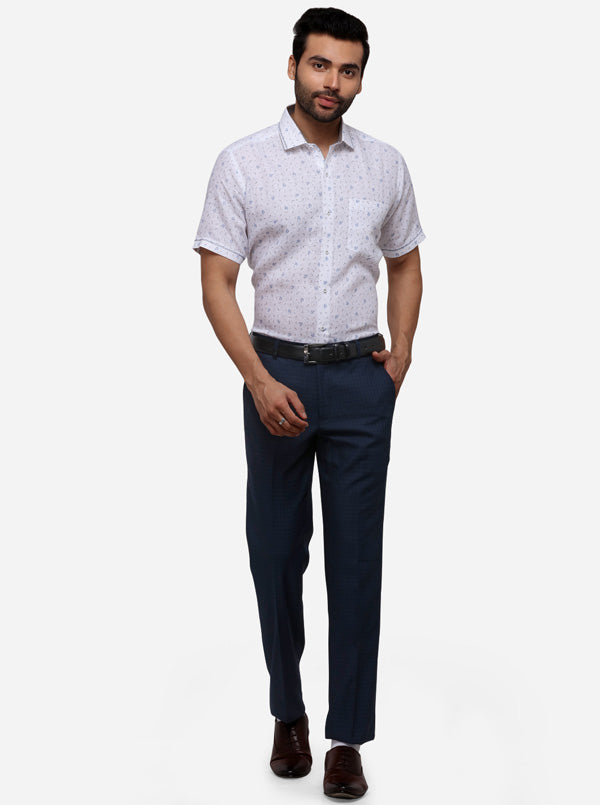 Blue Printed Slim Fit Party Wear Shirt | JB Studio