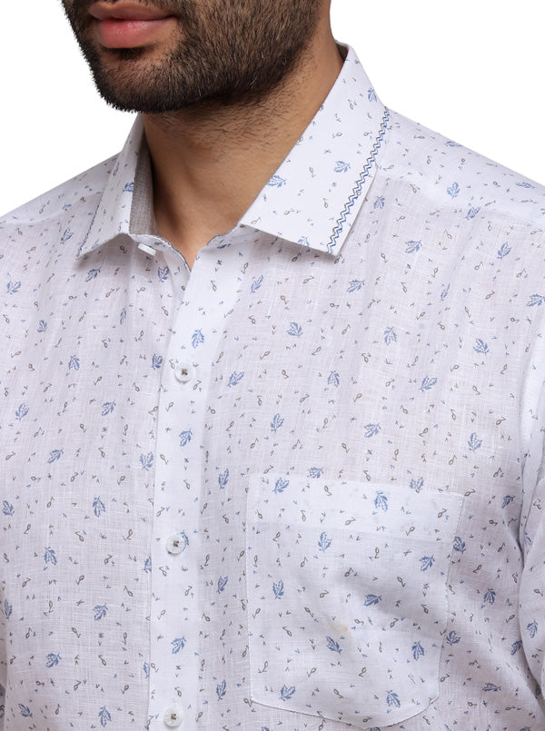 Blue Printed Slim Fit Party Wear Shirt | JB Studio